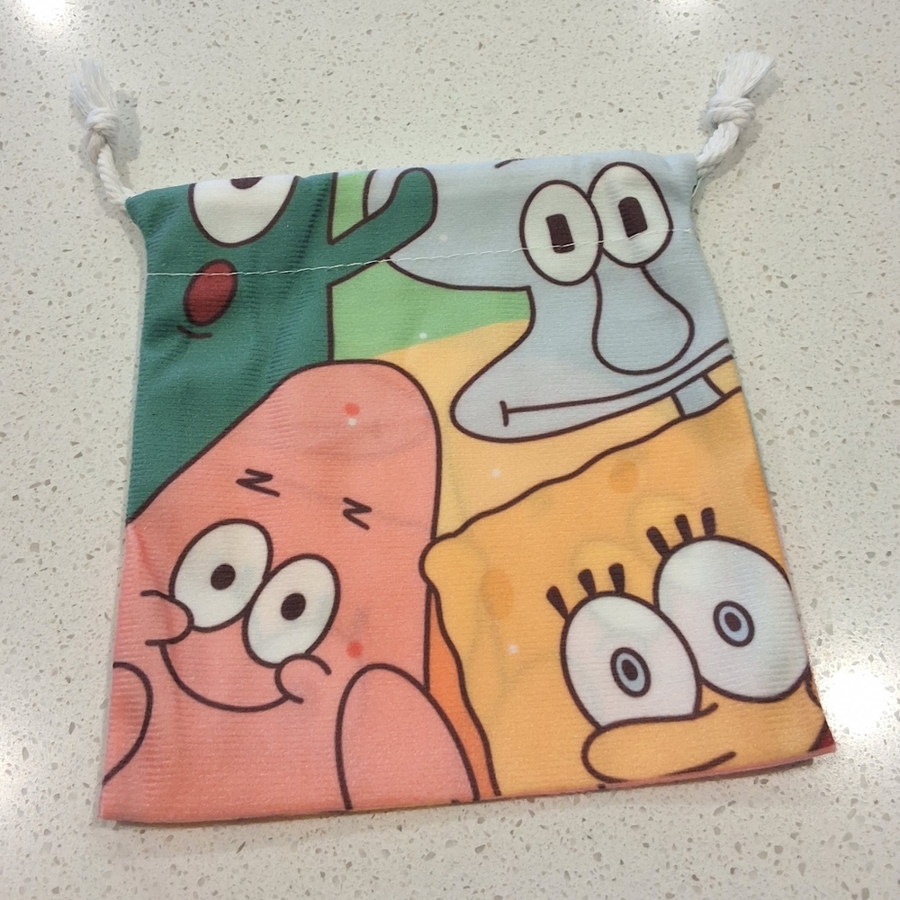 Spongebob, Patrick, Squidward & Plankton Cartoon Drawstring Pouch, New